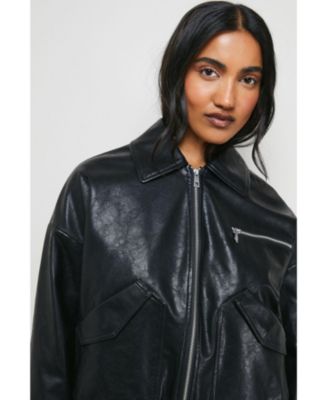 Women's Faux Leather Distressed Bomber Jacket