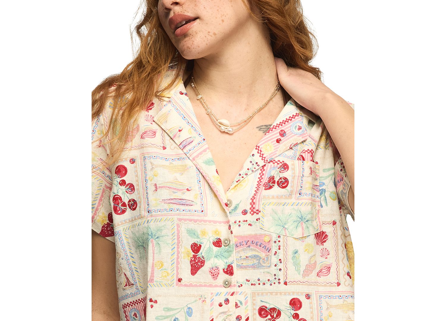 Women's Printed Camp Collar Button-Front Top