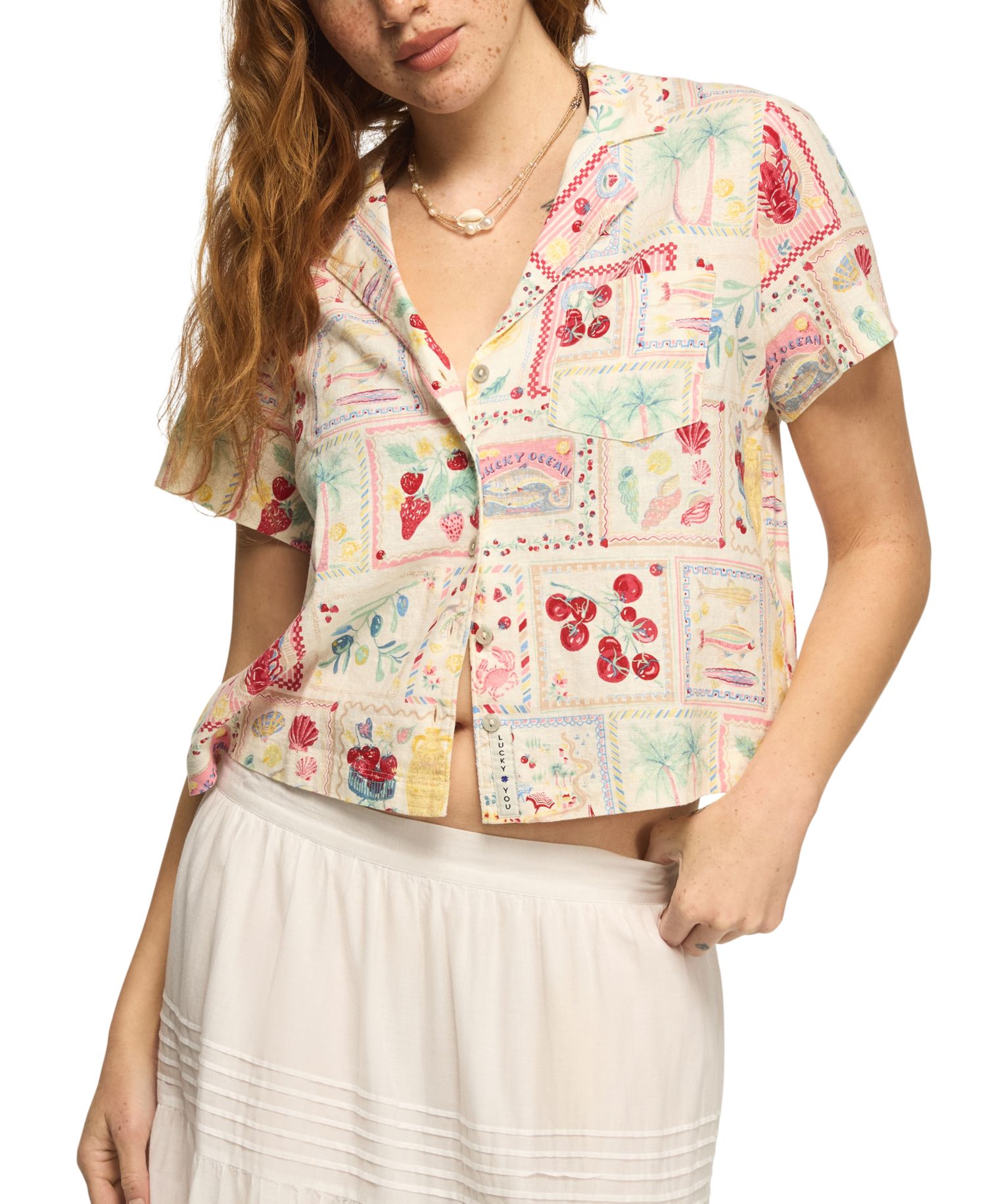 Women's Printed Camp Collar Button-Front Top