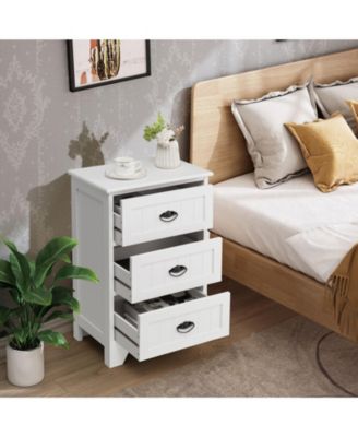 3 Drawers End Storage Wood Side Nightstand