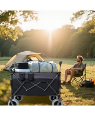 300L XL Folding Storage Wagon Utility Cart with All Terrain Wheels, Brakes and Cup Holders