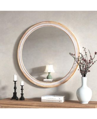 30 Inch Round Farmhouse Wall Mirror Rustic Boho Circle Decorative Mirror for Bathroom Vanity Living Room Entryway Wall Mounted