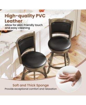 Swivel Bar Stools w/ Solid Rubber Wood Frame Set of 4 for Kitchen Island