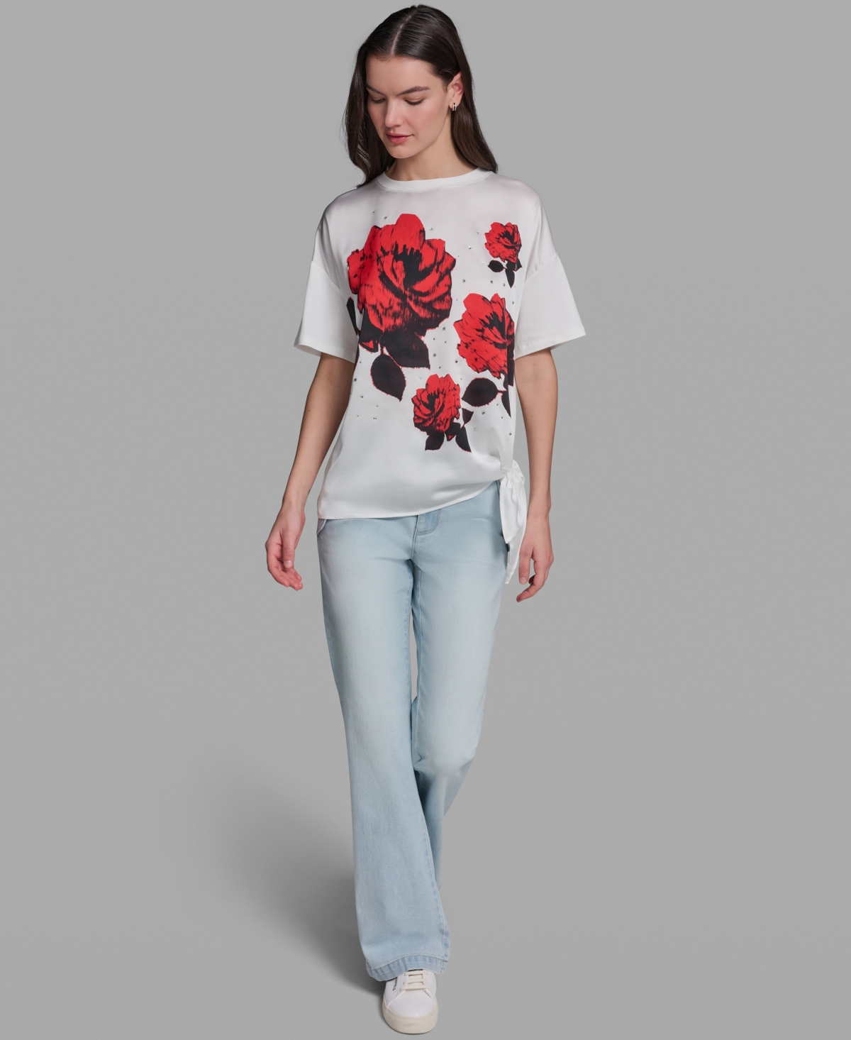 Karl Lagerfeld Paris Women's Floral Print Crewneck Top