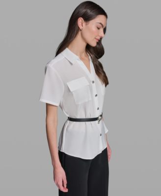 Women's Belted Short-Sleeve Top