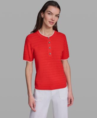 Women's Contrast Trim Short-Sleeve Sweater