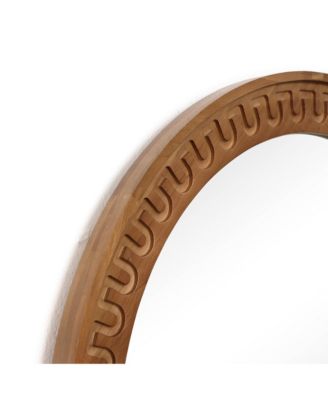 39.4'' Arched Wall Mirror with Carved Rubberwood Frame, Modern Farmhouse Accent