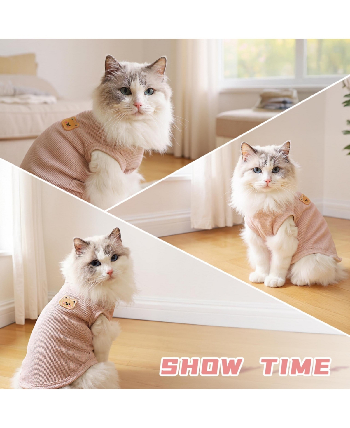 Aronkl Waffle Knit Cat Dog T Shirt Stretchable Breathable Bear Design Year Round Comfort Pet Clothes