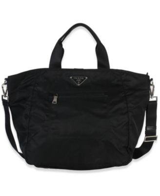 Black Tessuto Saffiano Leather Large Weekender Tote