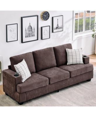89 in Comfy Couches with Deep Seat, Modern 3-Seater Sofa with Cup Holders and Side Storage Pockets for Living Room Apartment Lounge