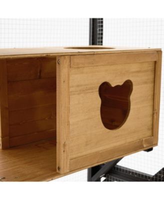 Fir Wood Outdoor Cat Enclosure With Sleeping House Jumping Platforms And Secure Doors