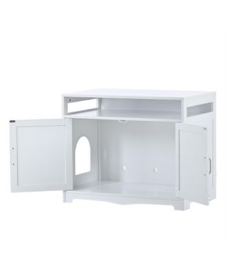 Zeus &  Ruta  Litter Box Enclosure with Hidden Plug 2 Doors Large Wooden Cat Washroom Bench