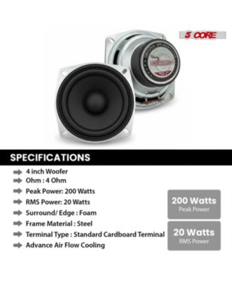 4 Inch Subwoofer Pair 200W Car Audio Sub Woofer 4 Ohm Deep Bass Replacement Loud Speaker