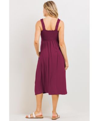 Maternity Smocked Bodice Sleeveless Dress with Ruffle Straps