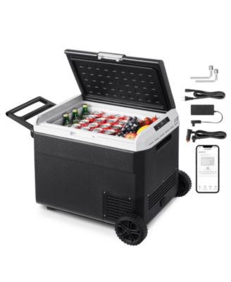 63.4QT/60L 12 Volt Car Refrigerator, Portable Electric Cooler with Wheels and Handle, -4&iquest;68&iquest;, 12/24V DC and 100-240V AC