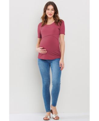 Maternity Short Sleeve Ribbed Crossover Nursing T-Shirt