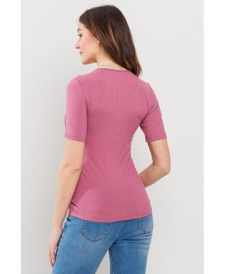 Maternity Short Sleeve Ribbed Crossover Nursing T-Shirt