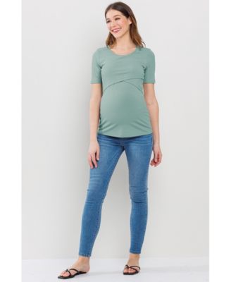 Maternity Short Sleeve Ribbed Crossover Nursing T-Shirt