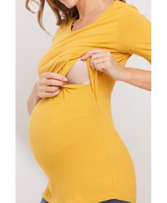 Maternity Short Sleeve Ribbed Crossover Nursing T-Shirt