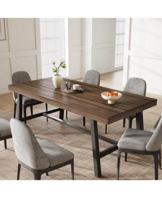 Industrial Dining Table for 6-8, 70.87'' Rectangular Table, Black Metal Frame, Rustic Wood Top, Modern Furniture for Home, Living Room, Patio