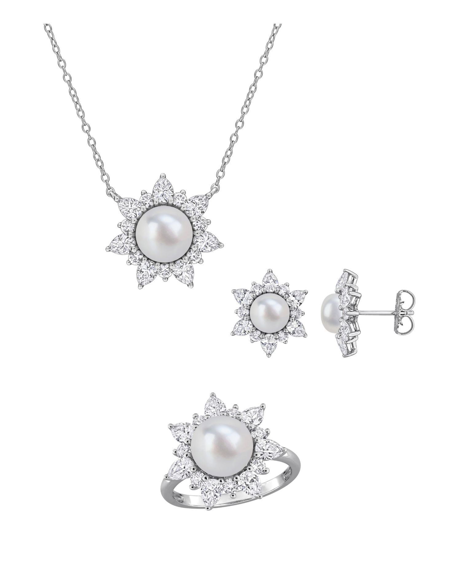 Cultured Freshwater Pearl & Created White Sapphire (3-3/8 ct. t.w.) Earrings in Sterling Silver