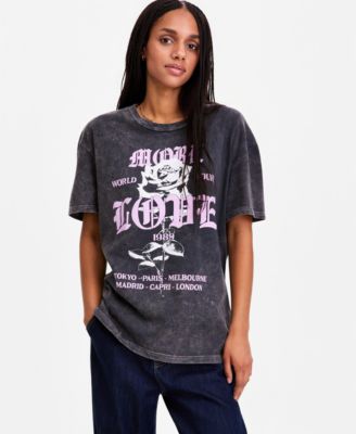 Juniors' Cotton Rose Love Mineral Wash Boyfriend Tee