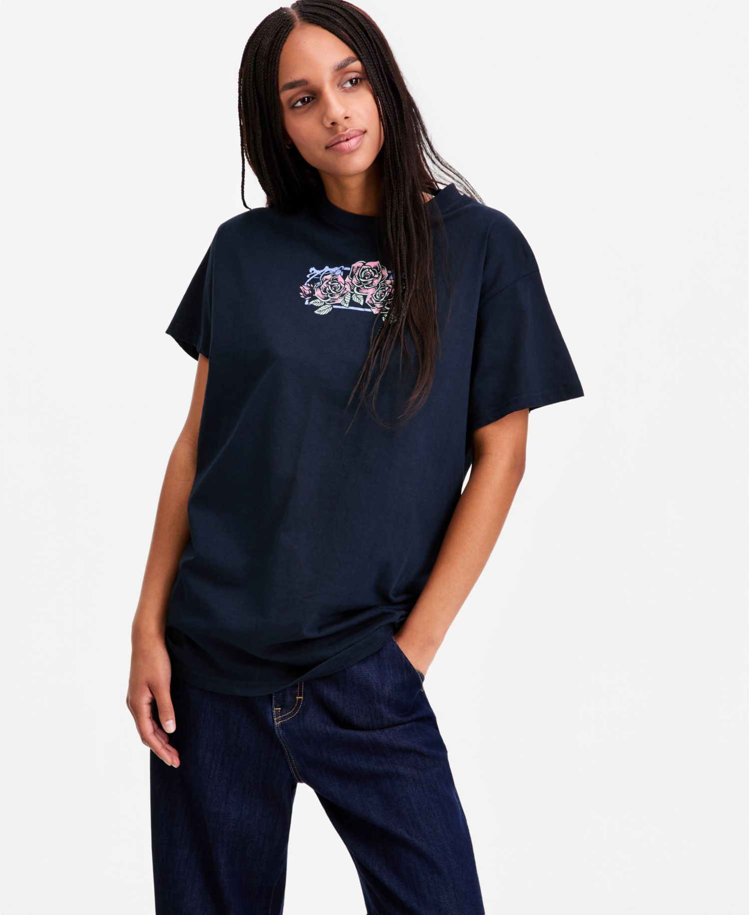 Juniors' Cotton Rose Vibes Boyfriend Tee