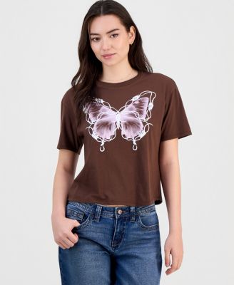 Juniors' Barbed Wire Butterfly Graphic T-Shirt