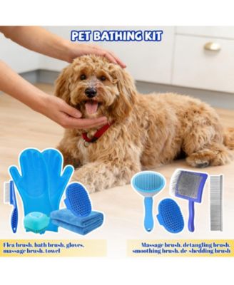 8pcs Pet Grooming Bath Kit with Slicker Brush Deshedding Rake Towel Gloves Combs Scrubber for Dogs Cats Rabbits