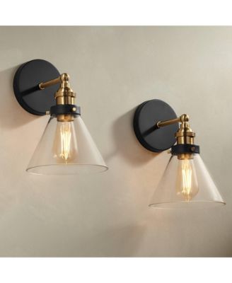 Burke Industrial Wall Light Sconces Set of 2, Hardwire Fixture Clear Glass for Bathroom Hallway