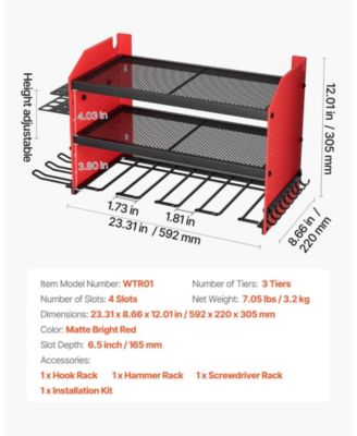 Wall-Mount Power Tool Organizer, 3-Tier Storage Rack with 4 Drill Holders, Side Pegboards, Garage Tool Storage Rack