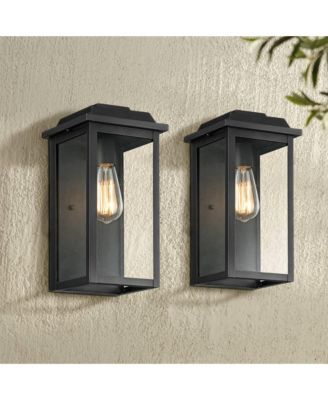 Eastcrest Modern Outdoor Wall Light Fixtures Set of 2 Textured Black Metal 14" Clear Glass for Post Exterior Barn Deck House