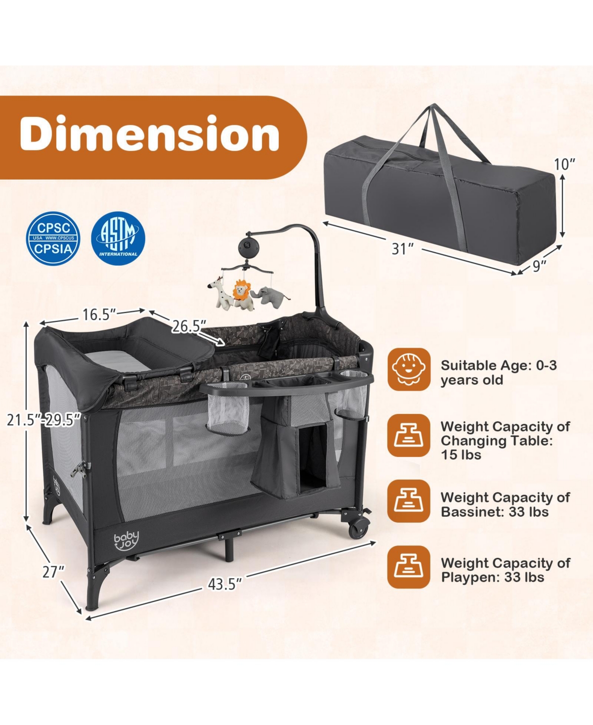 Sugift 5 in 1 Bedside Bassinet with Diaper Changer and Mattress