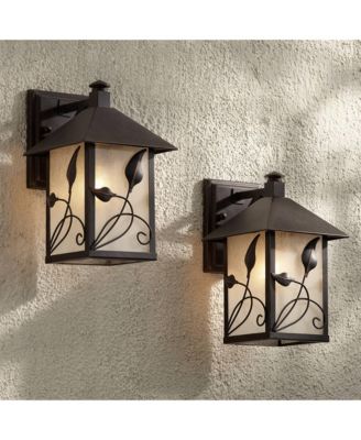 French Garden Rustic Farmhouse Outdoor Wall Light Fixtures Set of 2 Metal 12 1/2" Clear Seedy Glass for Post Exterior