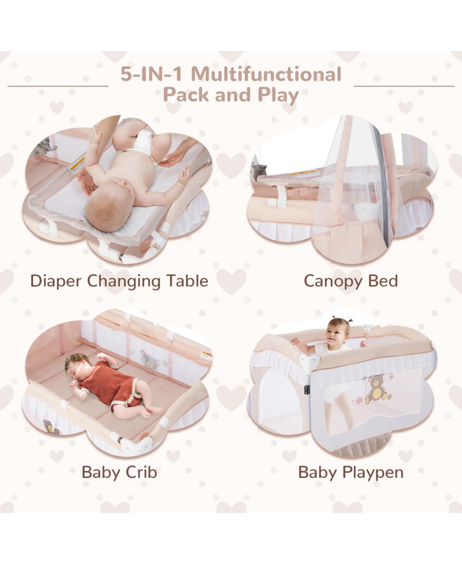 Convertible Baby Bassinet with Changing Table and Mesh Net