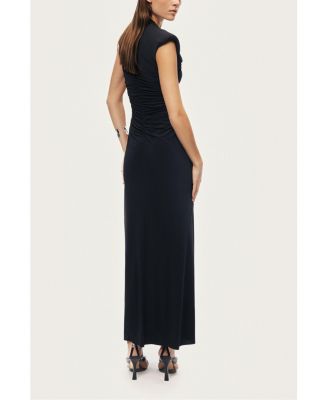 Women's Ruched Deep V-Neck Maxi Dress