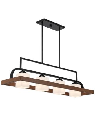 Spearhead Wood Linear Pendant Chandelier 42" Wide Modern White Glass 4-Light Dining Room Kitchen Island