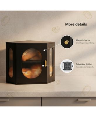 Wooden Bread Box 2 Layer Corner Storage Adjustable Divider Magnetic Closure Farmhouse Vintage