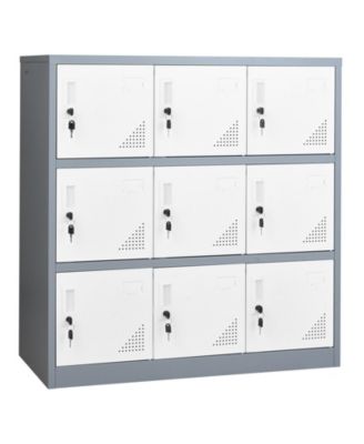 9 Doors Metal Locker, Lockable Steel Storage Cabinet, 66 lbs Loading Capacity, 2 Keys for Each Door, 3 Tiers Employee Lockers for Office, School