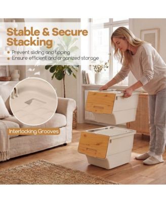 3 Pieces Storage Bins on Wheels Stackable Plastic Boxes with Stay-Open Lid Small