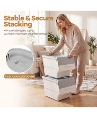 3 Pieces Storage Bins on Wheels Stackable Plastic Boxes with Stay-Open Lid Medium