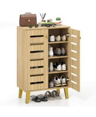 4-Tier Modern Freestanding Wooden Shoe Cabinet with Doors and Removable Shelves
