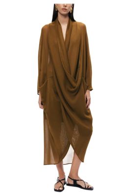 Women's Draped V-Neck Midi Dress