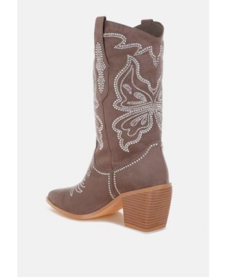 London Rag Womens Latafa Rhinestones Embellished Cowboy Boots