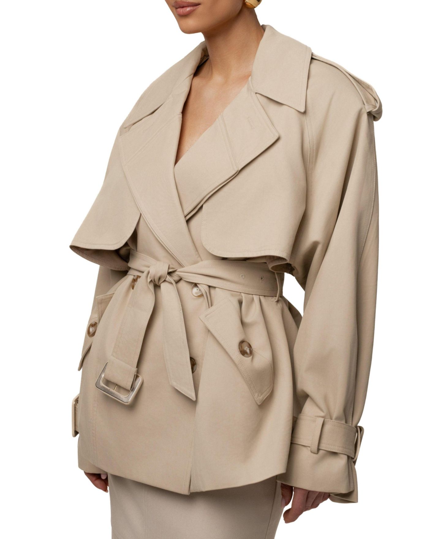 Женское пальто JLUXLABEL Classic Oversized Trench, цвет: Бежевый — фото 4