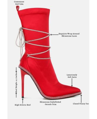 Womens Dacia Rhinestones Strap Satin Calf Boots