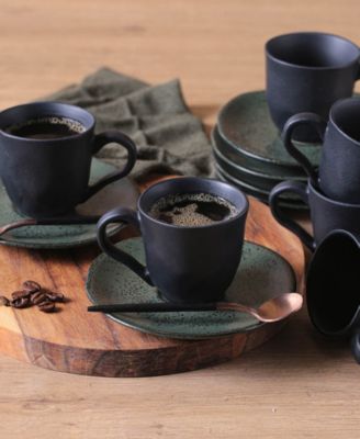 Stoneware Coffee Cup and Saucer Set, Service for 6