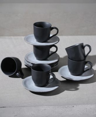 Stoneware Coffee Cup and Saucer Set, Service for 6