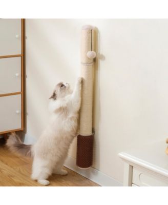 Wall Mounted Cat Scratcher 35" Extra-Tall Vertical Sisal Large Cats Space-Saving Hanging Ball Cactus Design