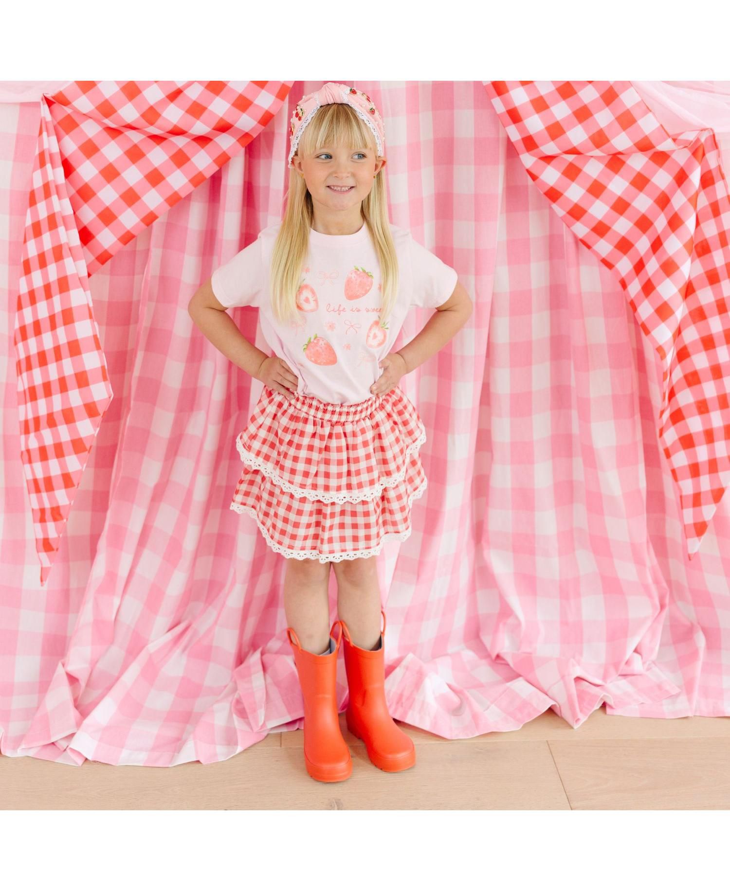 Little Girls Red Gingham Skort